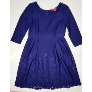Betsey Johnson Sapphire Blue Poly Neoprene Knit Dress w/ Cutout Hem Full Skirt 6